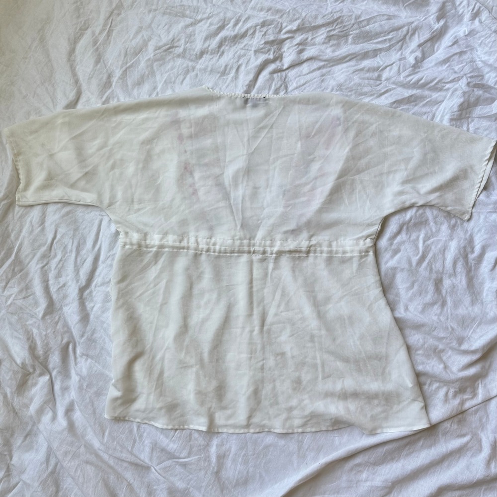 Amaryllis White Floral Embroidered Top Women's XS Boho Long Sleeve Kimona - Picture 5 of 5